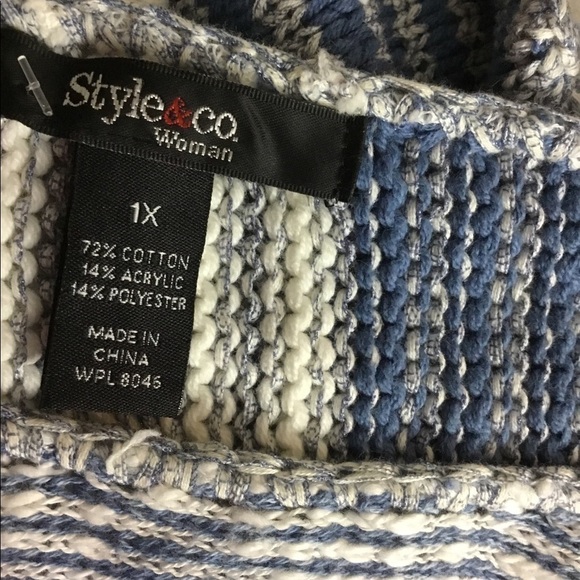 STYLE & Co Woman 1X blue/white 3/4 sleeve sweater - Picture 2 of 10